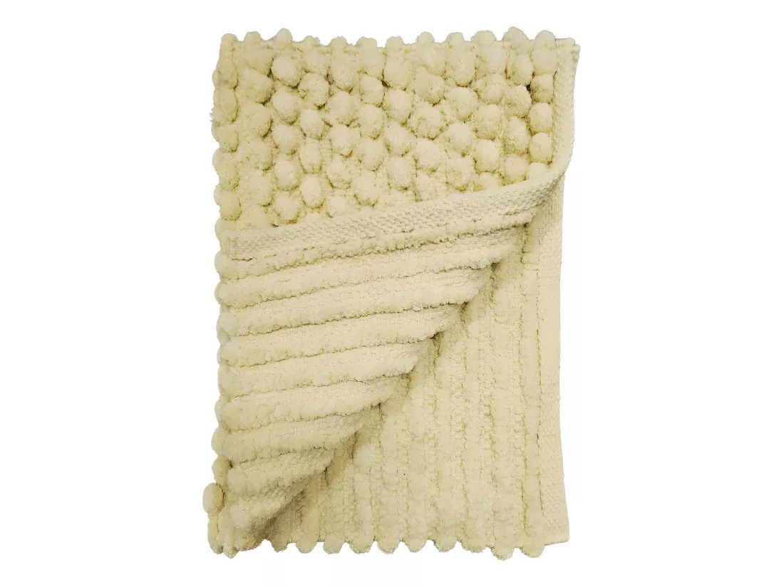 Lot 2 tapis salle de bain 40 x 60 cm pompon jaune clair - MARIE