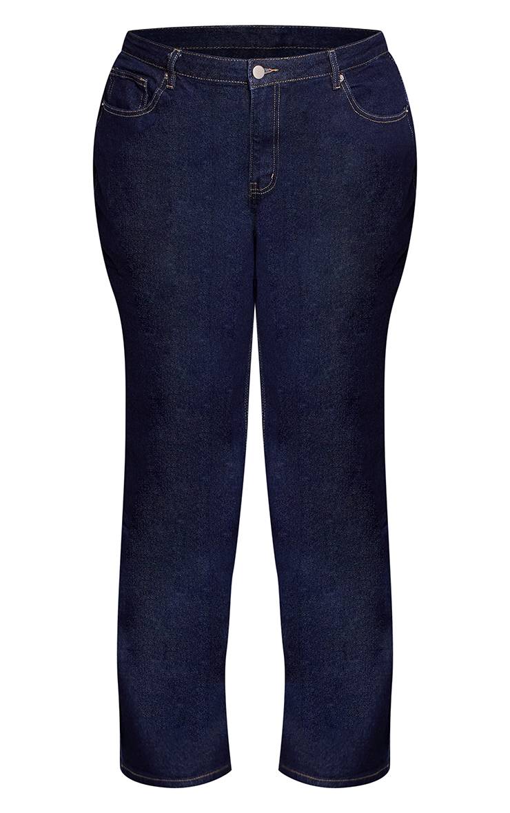 Bleu Indigo Jean Droit Taille Haute Stretch Bleu Moyen Grande Taille