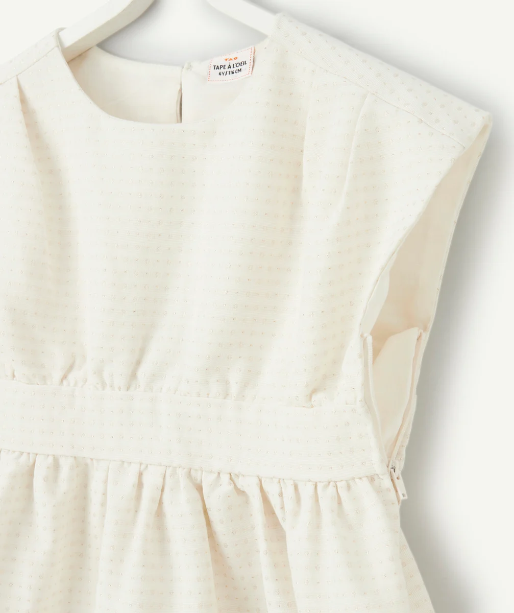 ROBE MANCHES COURTES FILLE ÉCRUE AVEC IMPRIMÉ LOSANGES PAILLETÉS
