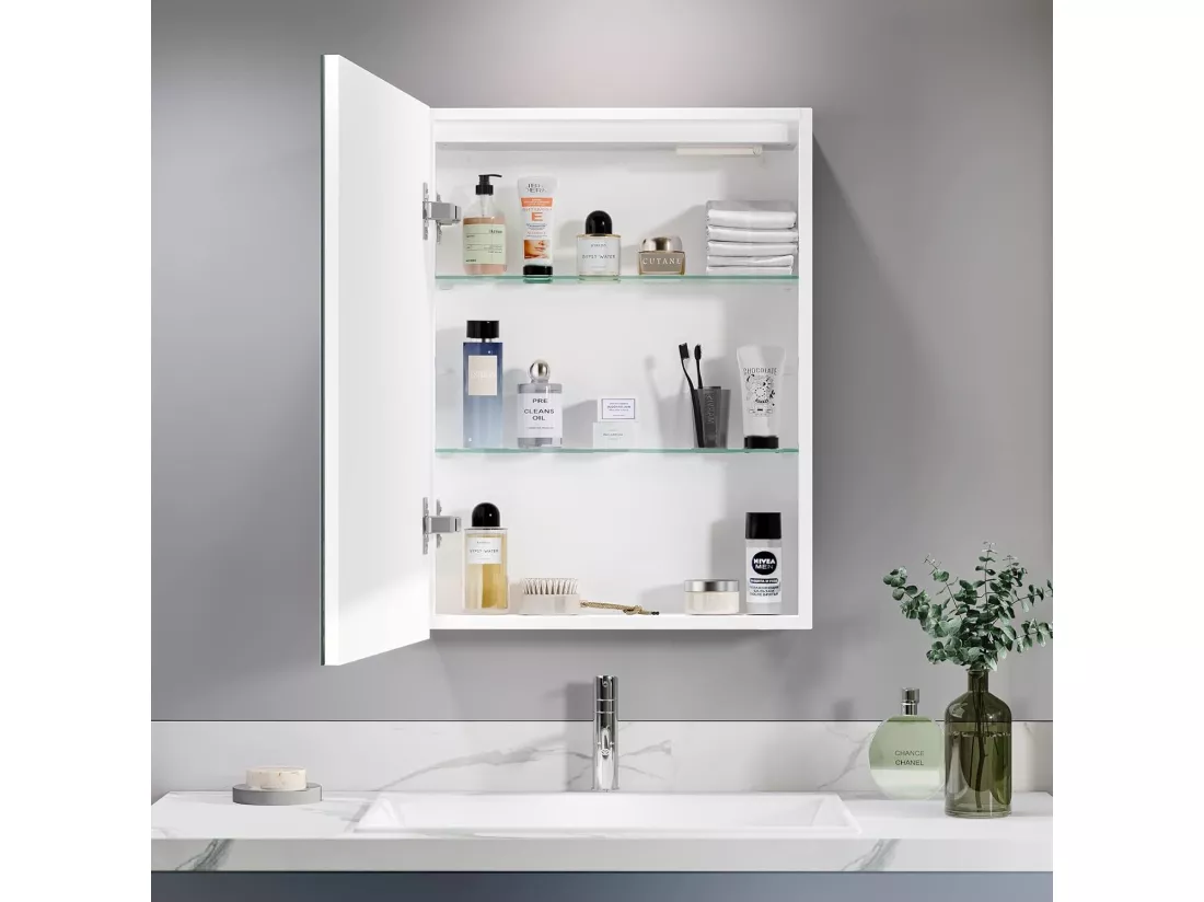 Armoire miroir de salle de bain avec éclairage, Armoire Murale avec miroir, interrupteur à capteur, Antibuée, 50x70x13cm - Blanc