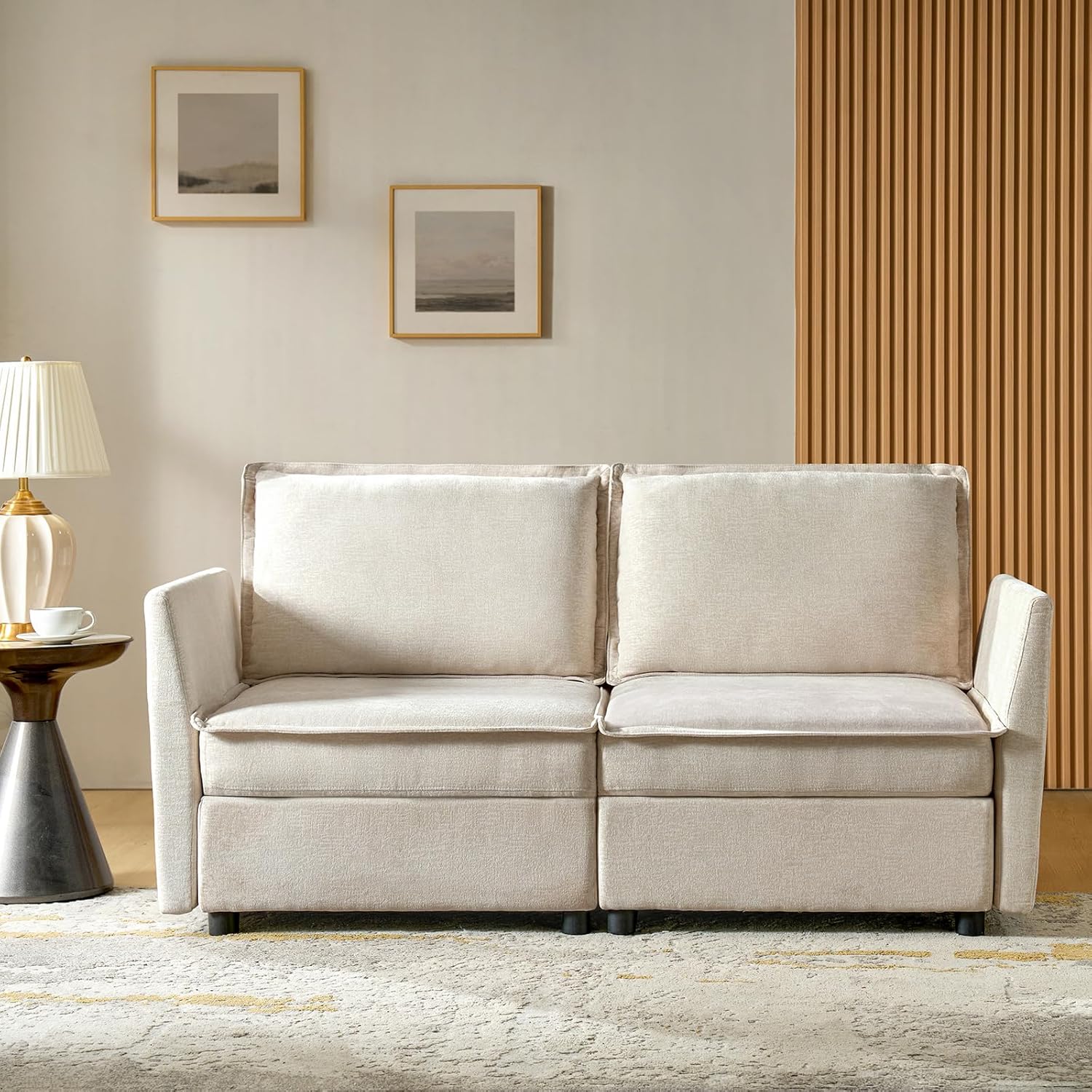 HULALA HOME Modulares XXL 2-Sitzer Sofa mit verstecktem Stauraum 170 cm Couch mit Extrabreite Sitzflächen, frei kombinierbar & waschbare Bezüge, Beige