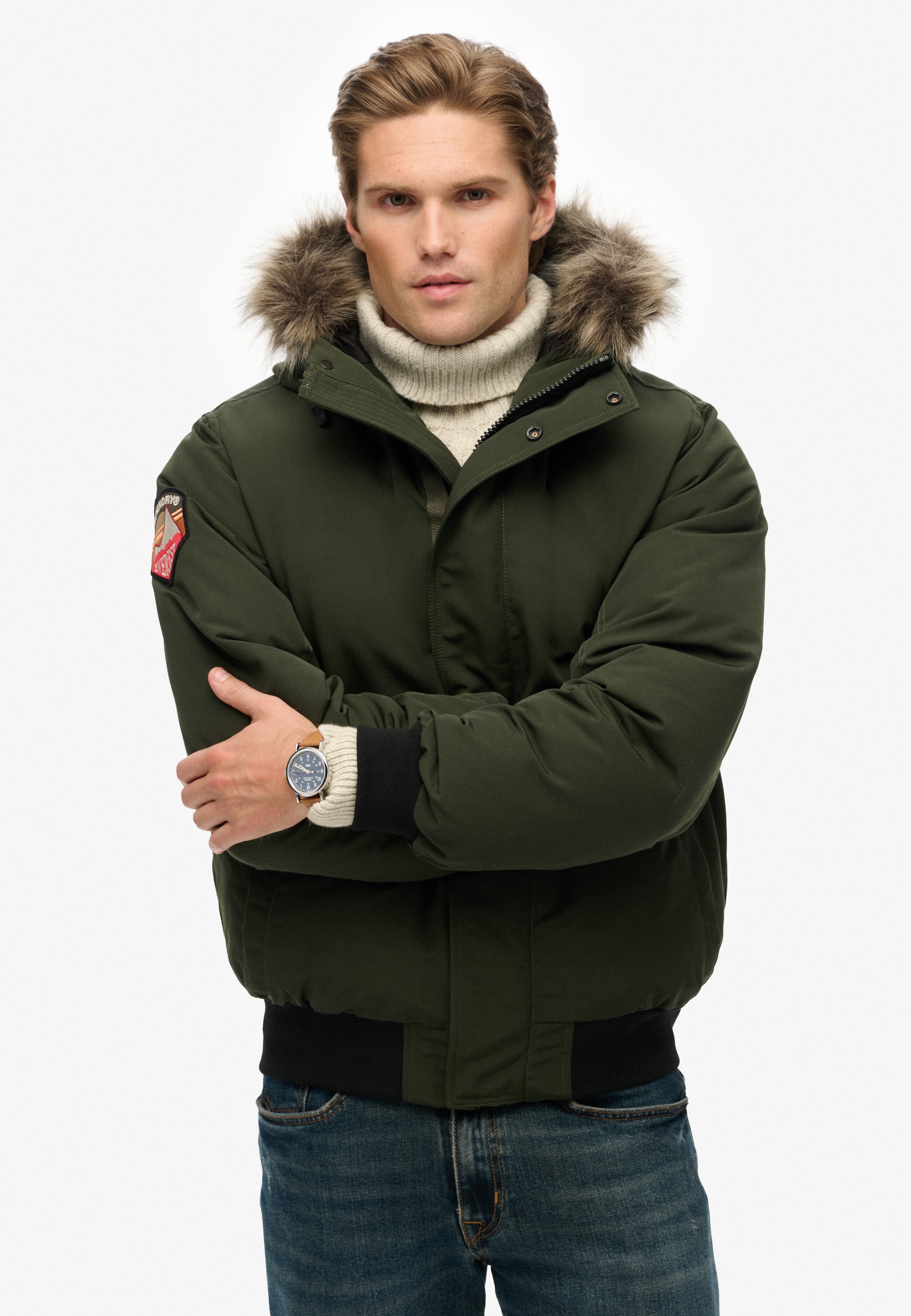 Superdry Steppjacke »EVEREST FAUX FUR BOMBER JACKET« mit Kapuze