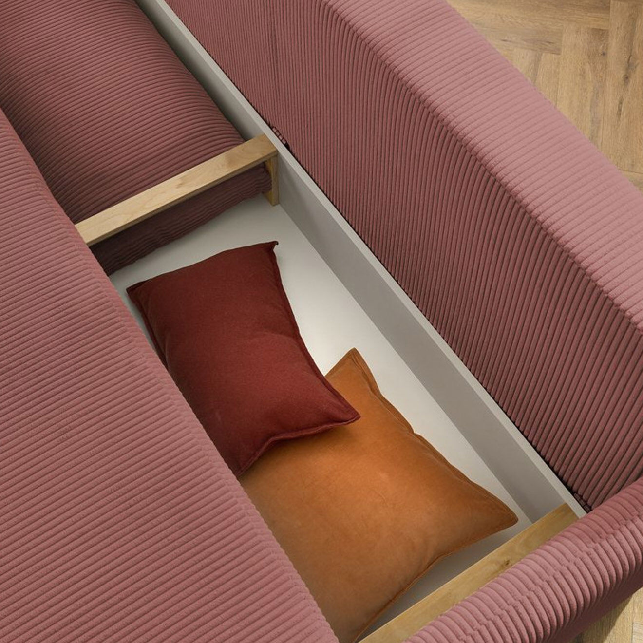Bobochic Canapé convertible coffre marcel velours côtelé rose  - 211x100x86 cm