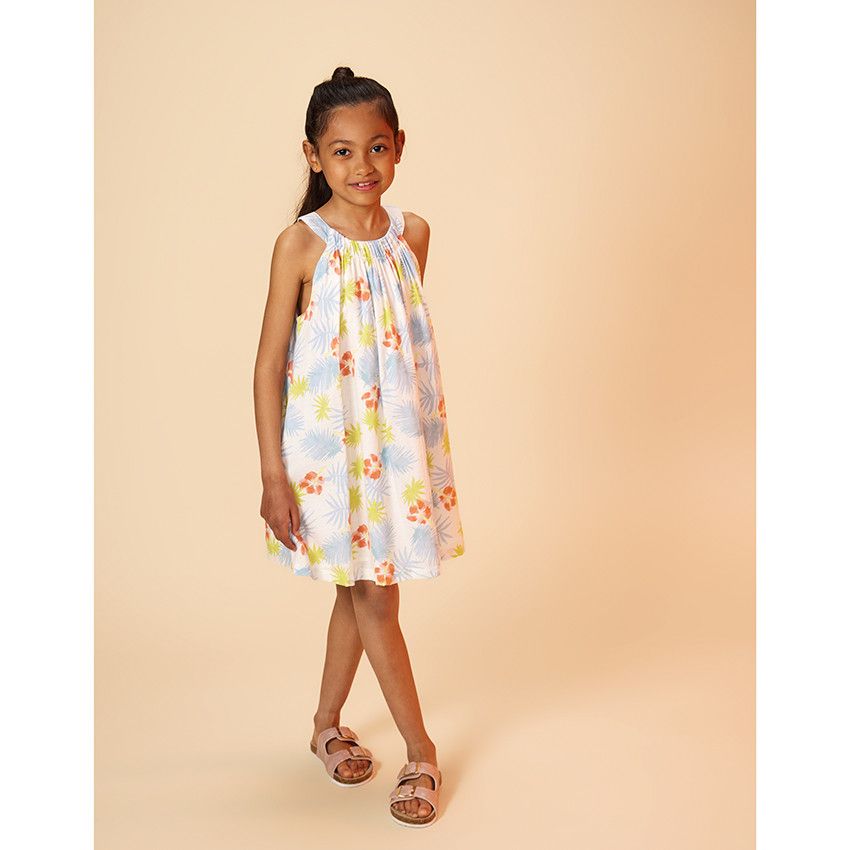 Robe en coton imprimé fleuri pour fille - Blanc