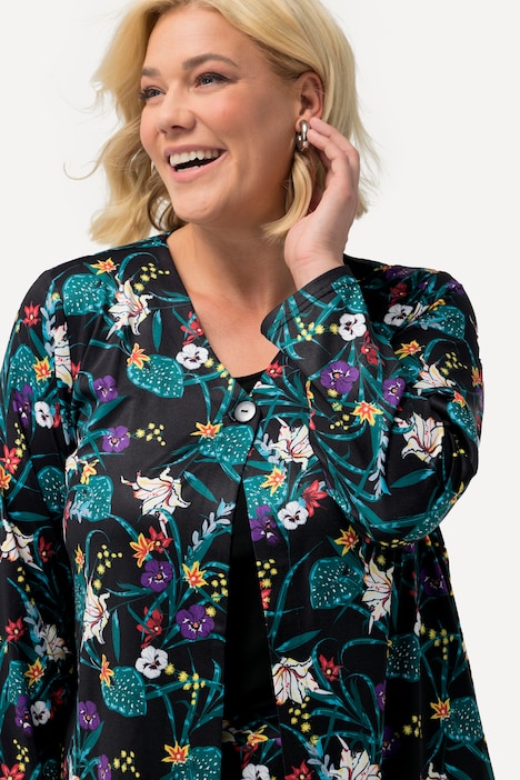 Jerseyjacke, Blüten, V-Ausschnitt, Seitenschlitze