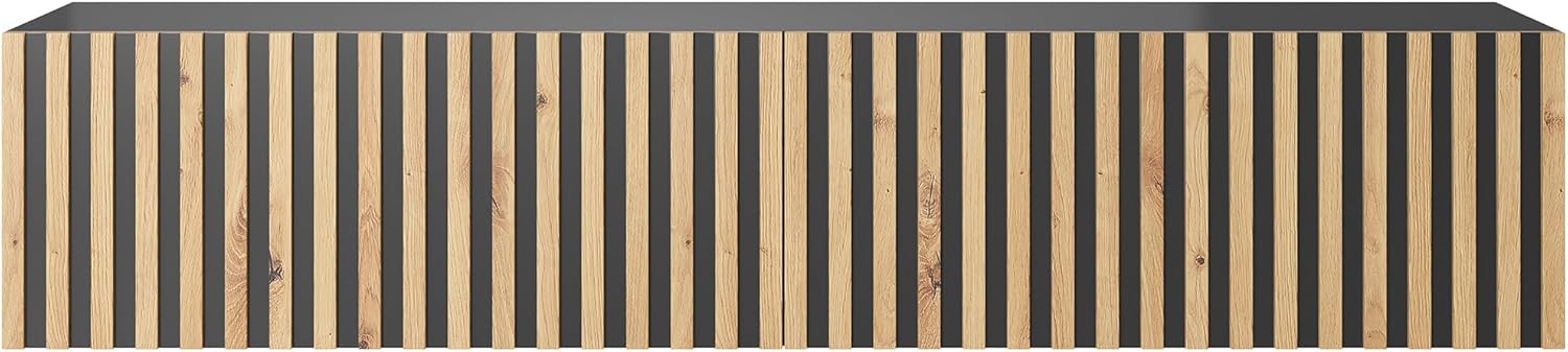 Selsey TV Schrank Board Sideboard Fernsehtisch Fernsehschrank 138,6 cm Hängend Schwarz Mit Lamellierter Front Telire