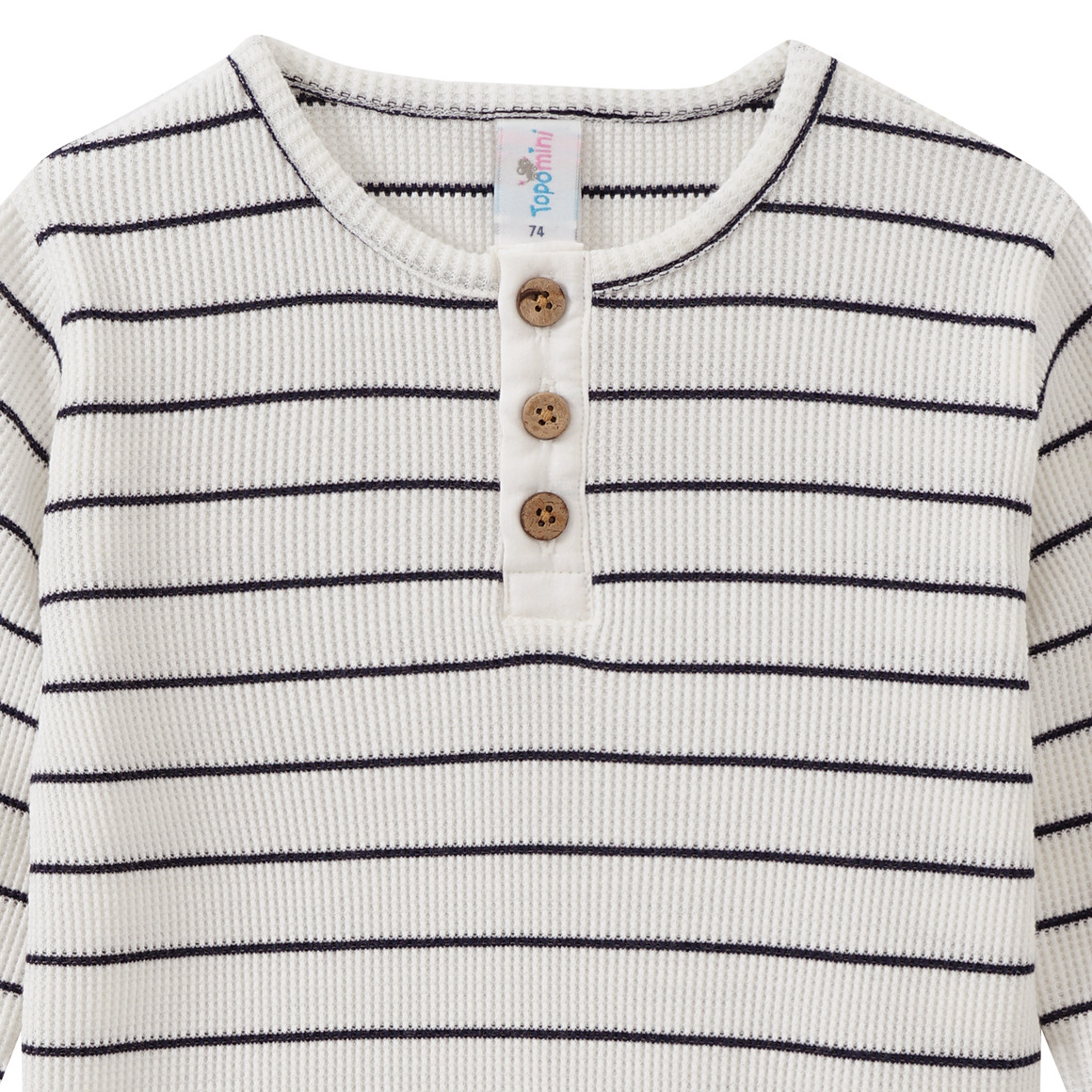 Topomini Baby Langarmshirt aus Waffel-Piqué dunkelblau / weiss