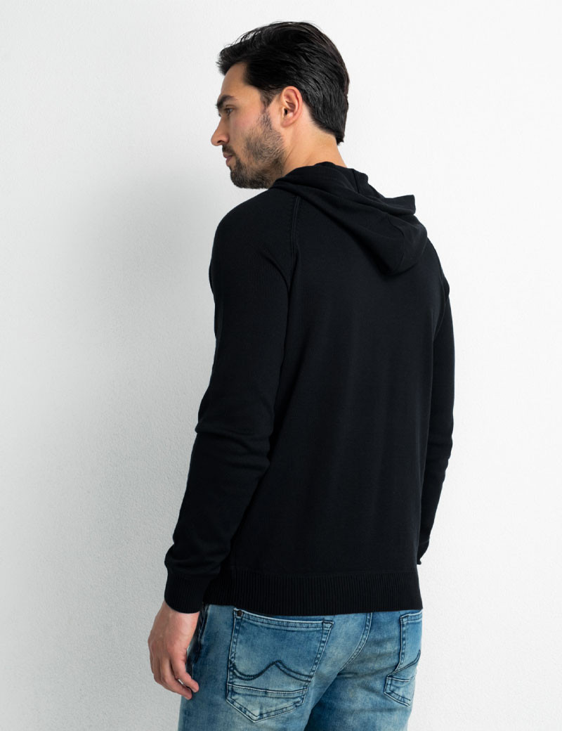 PETROL IND PULL CAPUCHE MAILLE FINE HOMME NOIR