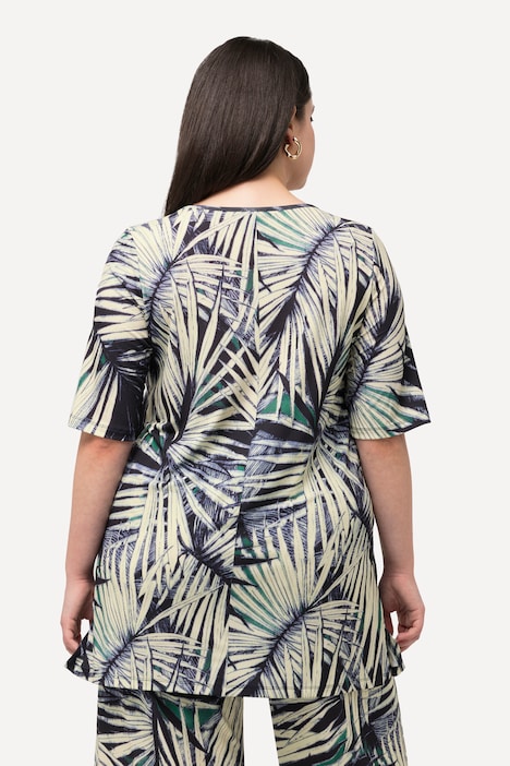 T-Shirt, Palmenblätter, Zierring, V-Ausschnitt, Halbarm
