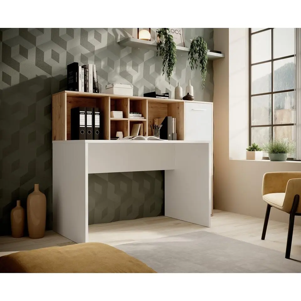 Meubella - Bureau Elze - Eiken - Wit - 158 cm