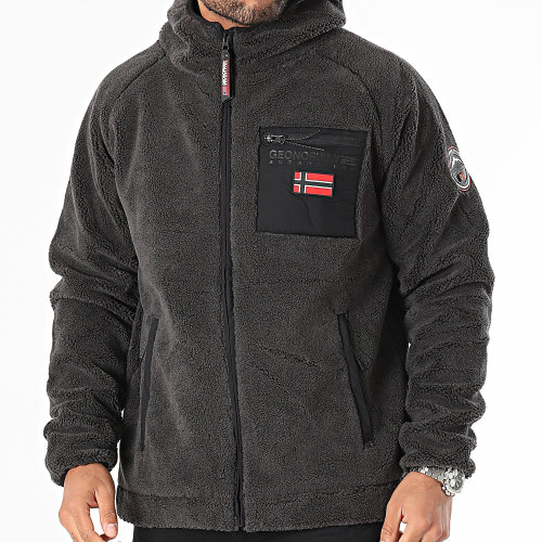 Veste Polaire Zippée Capuche Gris Anthracite