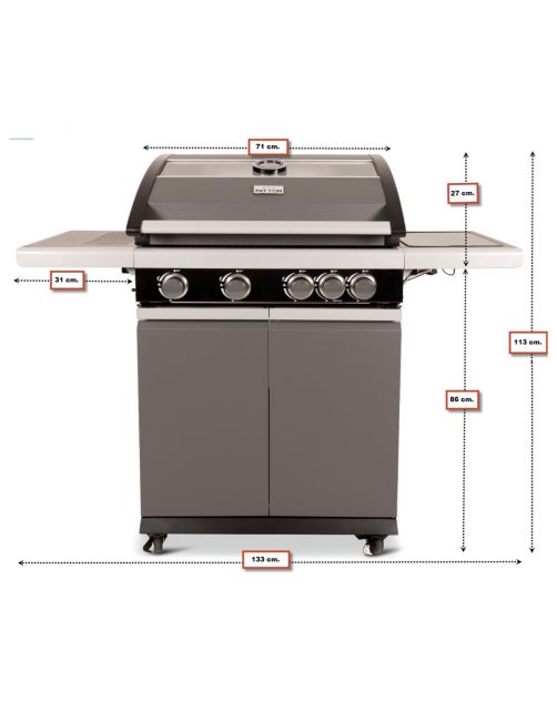 Patton Patio Pro Chef - Multi Grill 4+ Gasbarbecue - Barbecue - 54x133x113 cm 36 kg Grijs Zwart Geschikt Voor 6-10 Personen