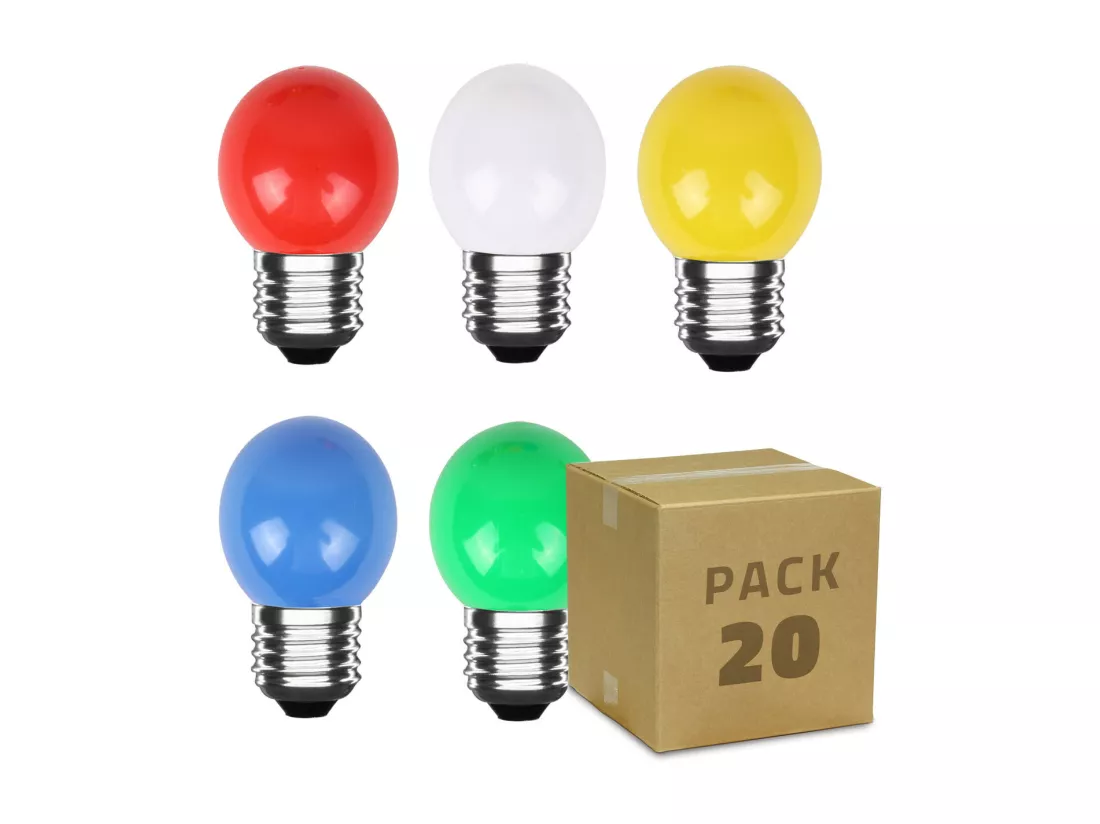 Pack 20 Ampoules LED E27 3W 300 lm G45 Monochrome Vert