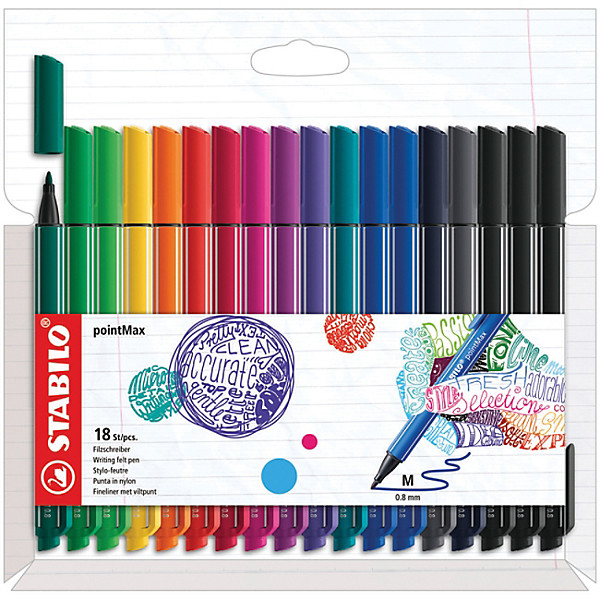 STABILO Stylo-feutre PointMAX - pointe large - Étui de 18 coloris d'encre assortis