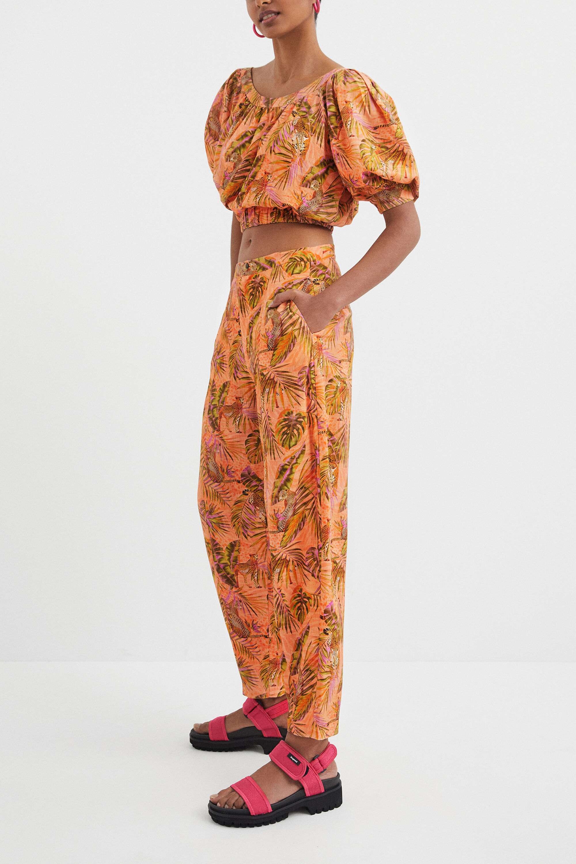 Pantalon lin mangue tropical