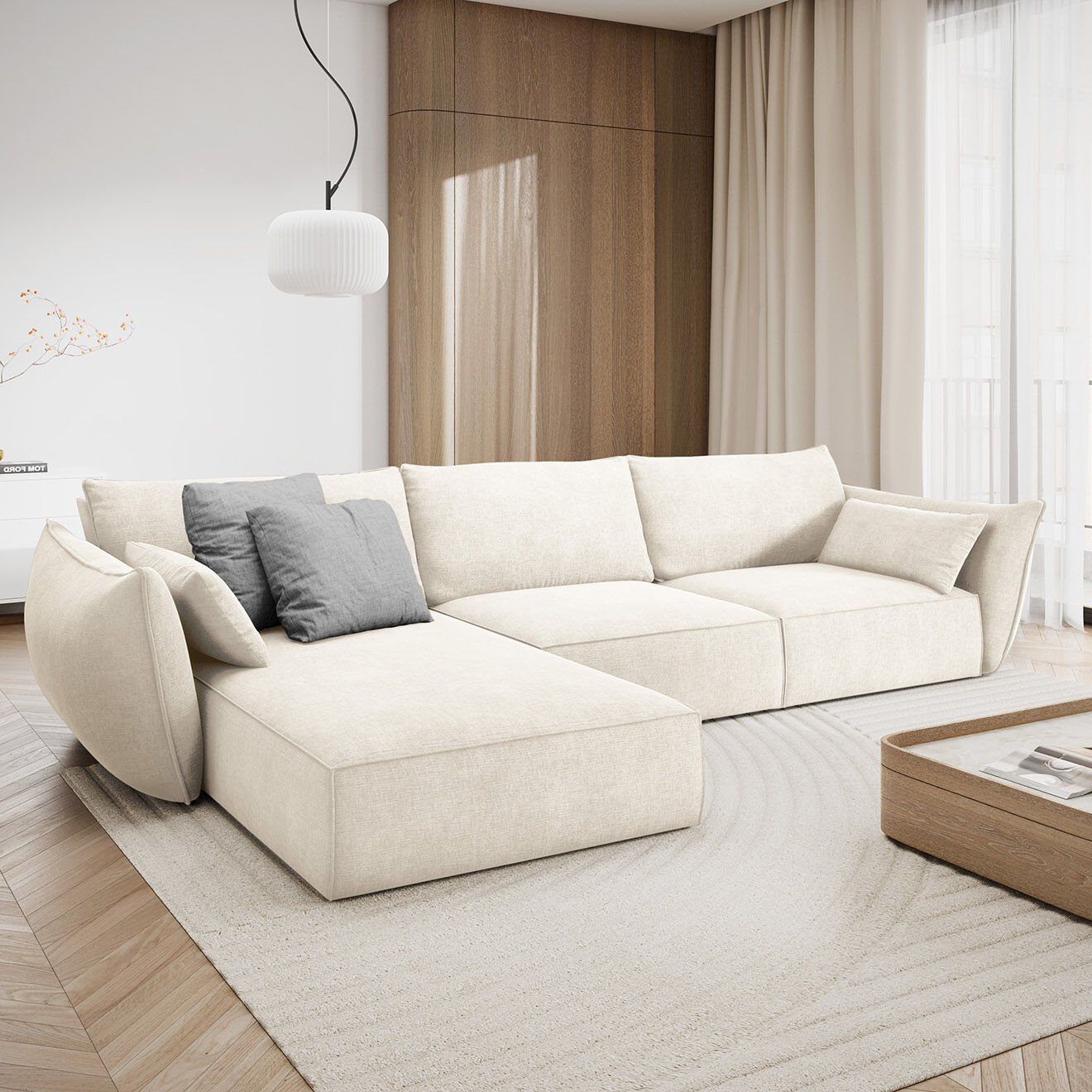 Mazzini Sofas Canapé D'Angle Gauche Vanda 5 Places 2 beige clair - 208x166x85 cm