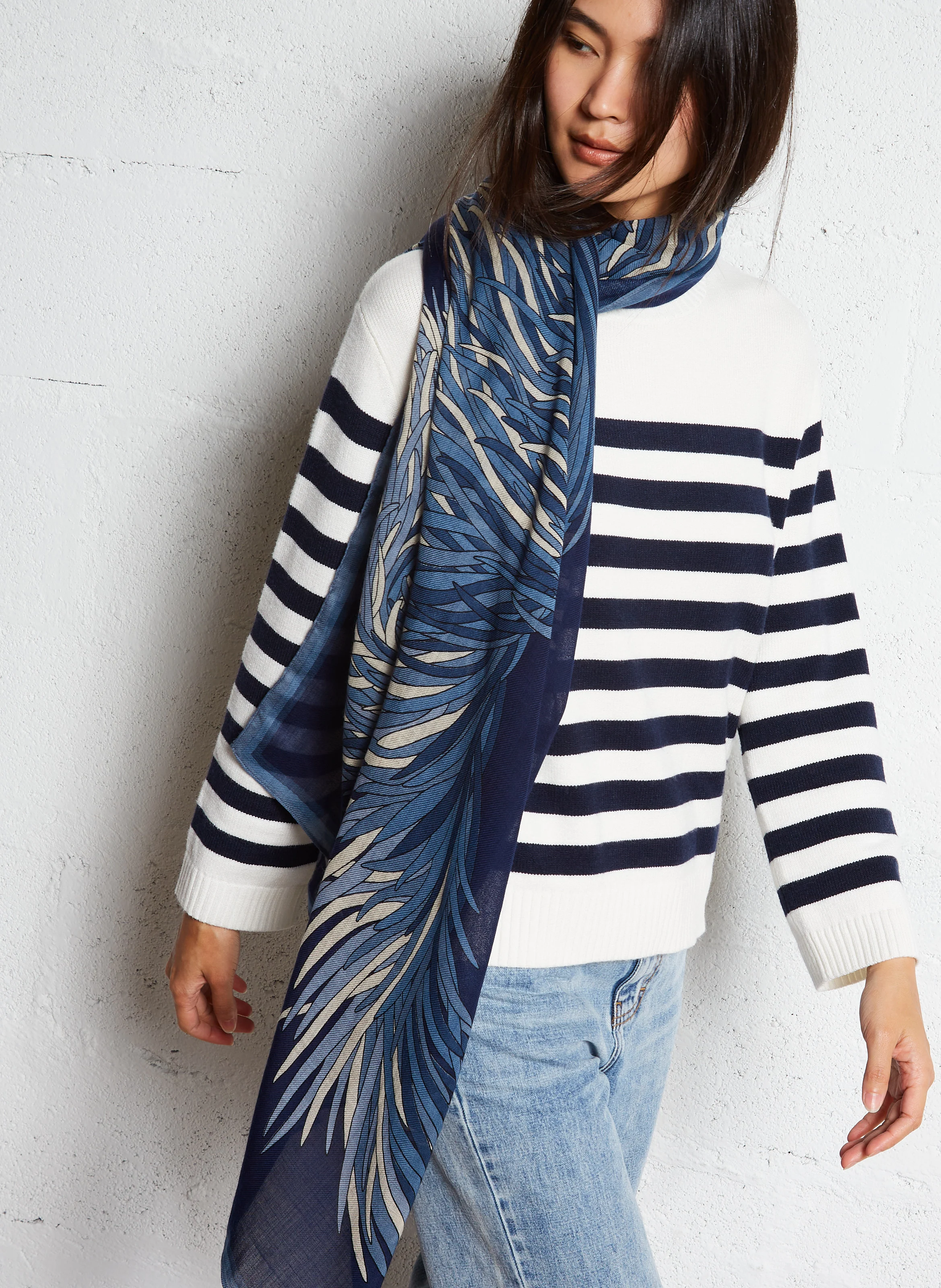 FREDDY - Foulard en laine imprimé | Bleu