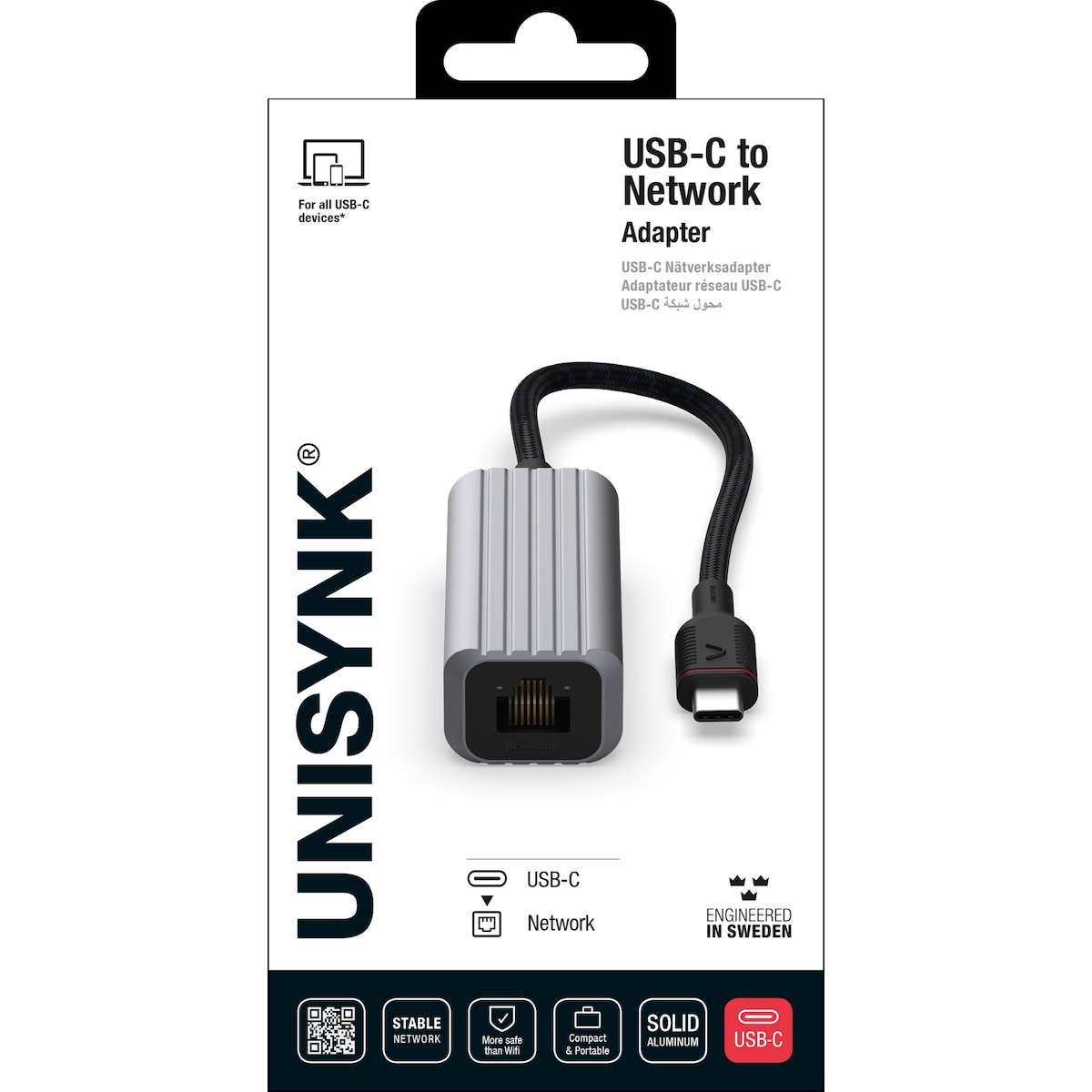 Unysink USB-C til Ethernet adapter 10380 (grå)