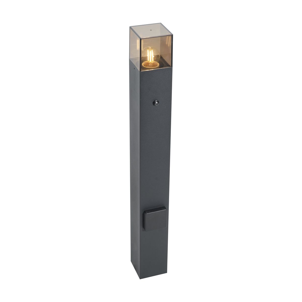 Modern buiten paaltje zwart met smoke glas 70cm met schemersensor IP44 - Denmark