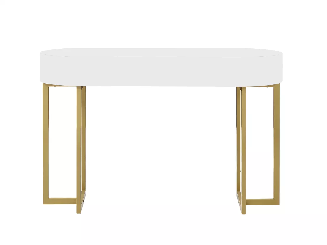 Bureau console avec 1 tiroir - MDF laqué et métal - Blanc et doré - TORELI II de Pascal Morabito
