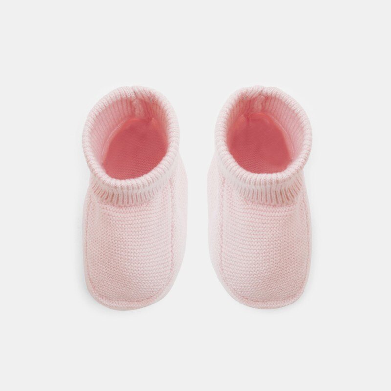 Chausson maille tricot rose naissance Rose
