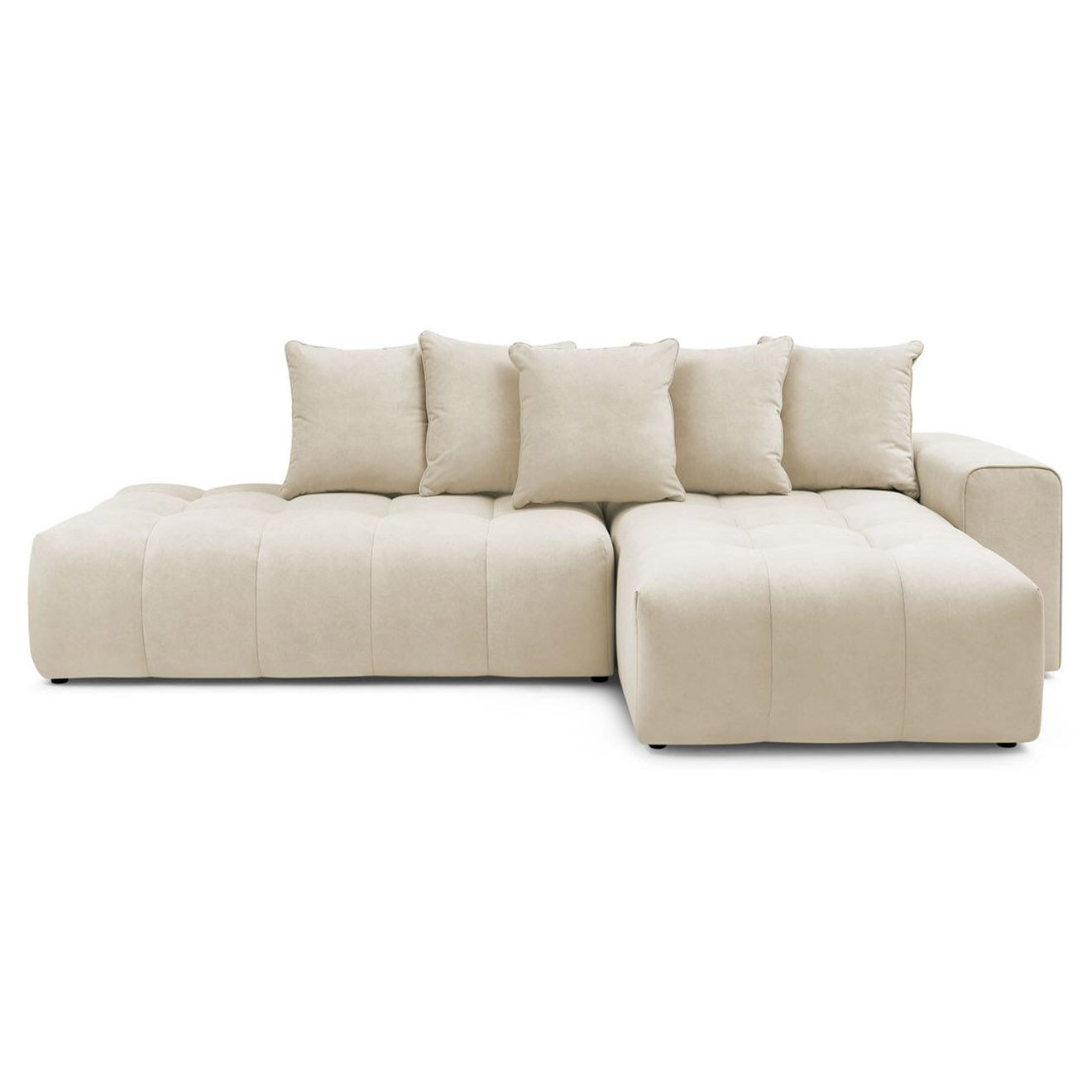 Bobochic Canapé d'angle fixe mont-blanc velours angle droit beige - 313x176x97 cm