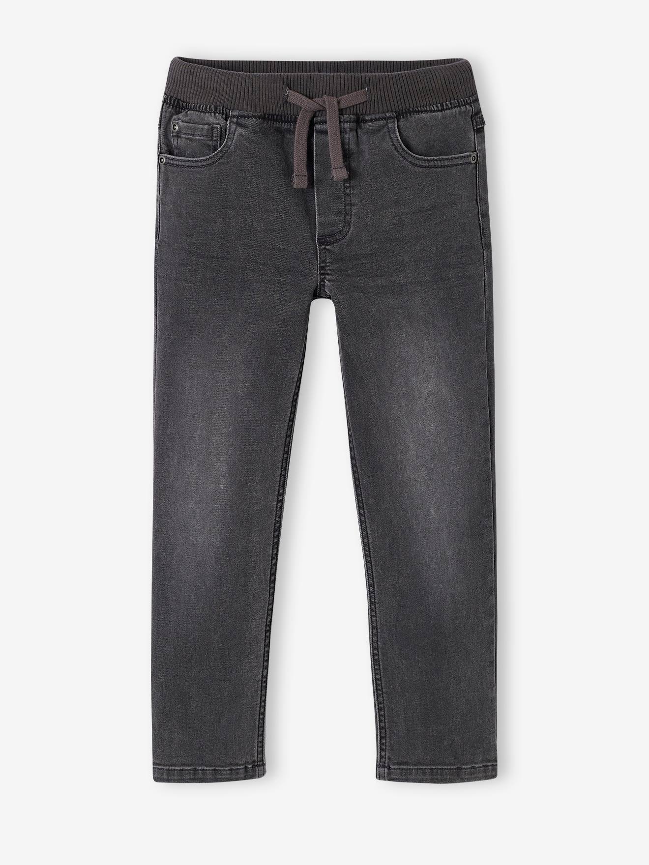 Calça jeans reta indestrutível para meninos (cor pedra)