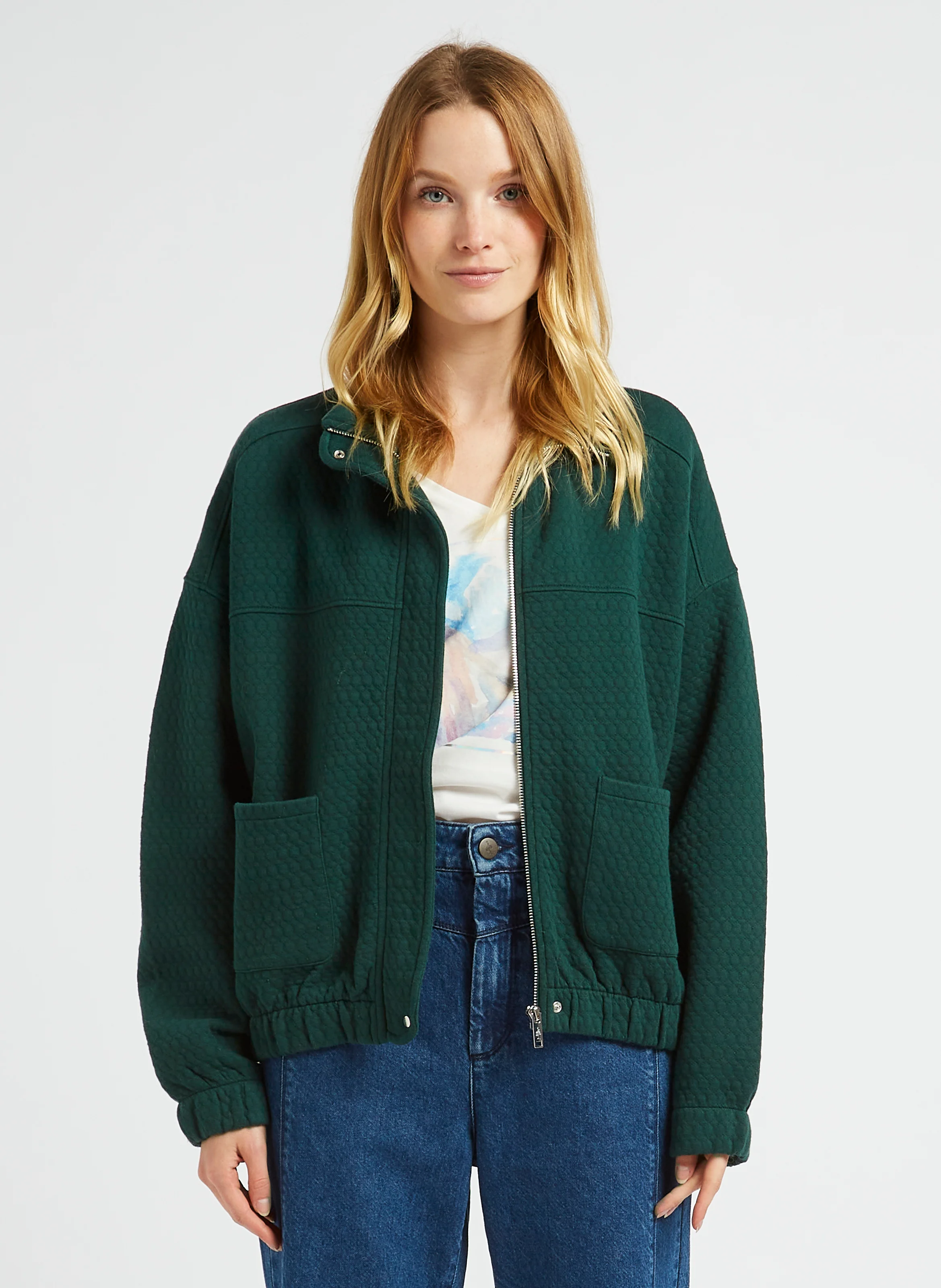 MANITAS - Blouson oversize col montant en coton mélangé | Vert