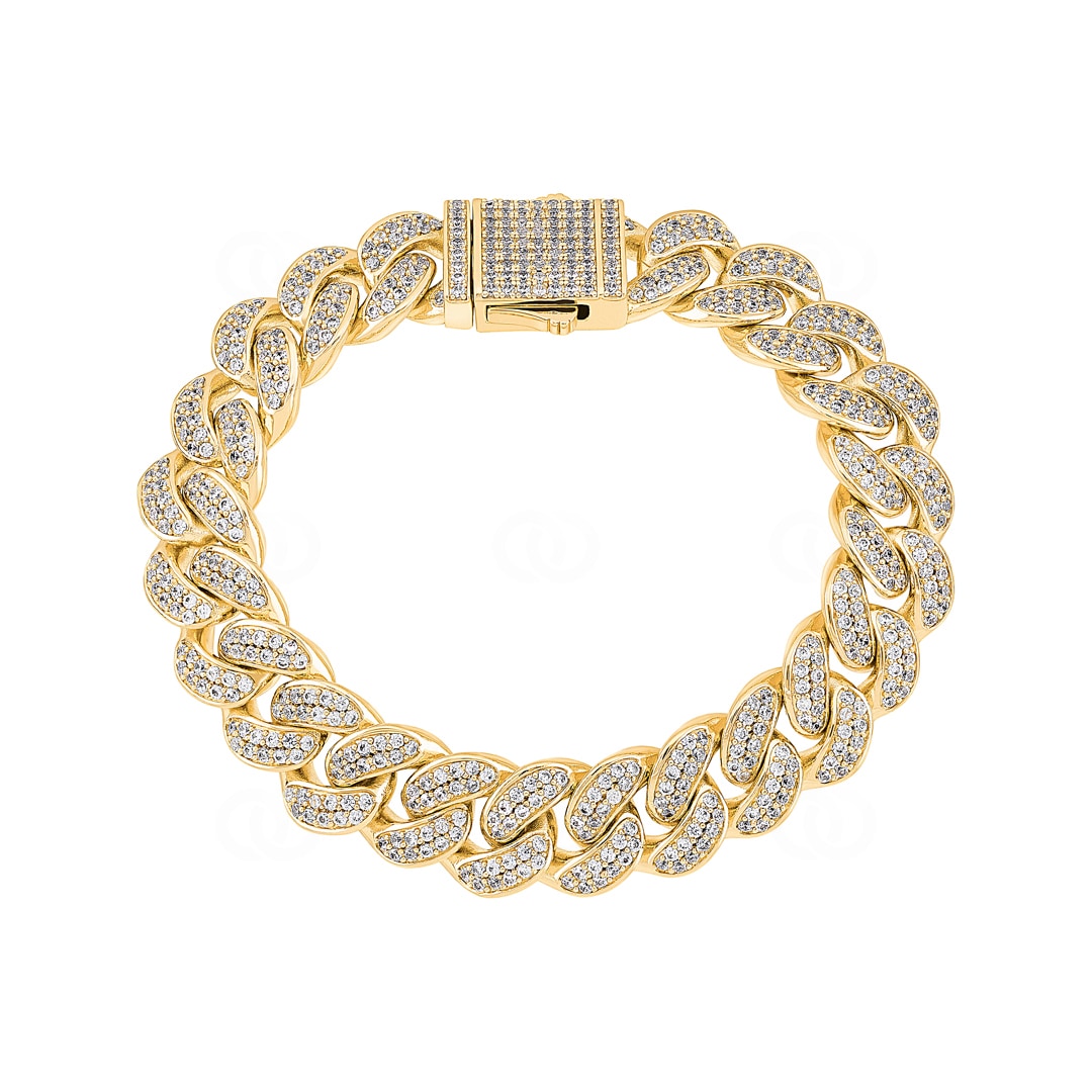 12mm Cuban Link Panzerarmband Gelb vergoldet mit Zirkonia