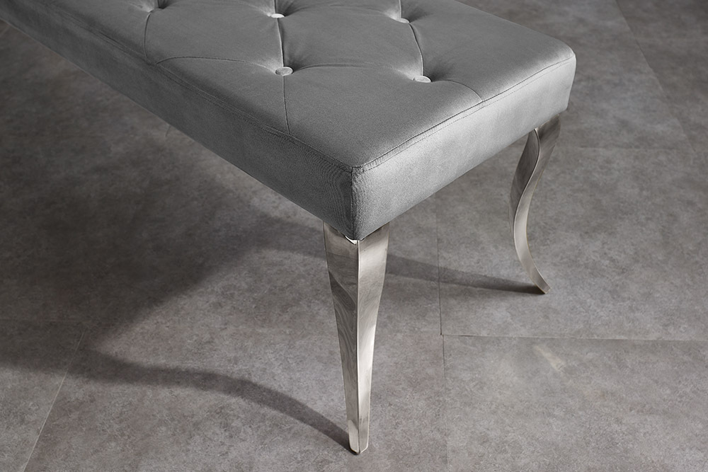 Chesterfield Sitzbank MODERN BAROCK DELUXE 170cm grau Samt silber Edelstahl