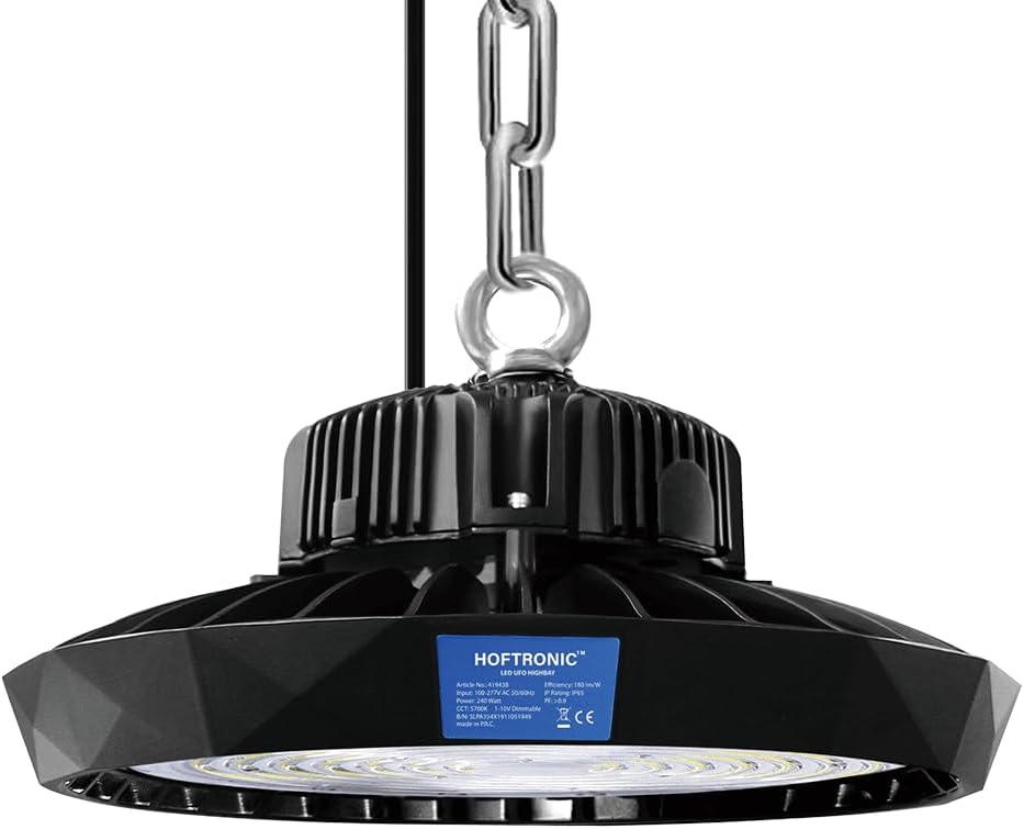HOFTRONIC - LED Hallenstrahler Saturn 240W 120° IP65 Dimmbar 5700K 190lm/W Hoftronic Powered 5 Jahre Garantie Deckenleuchte, Hallenbeleuchtung, Werkstattbeleuchtung, LED Hallenstrahler