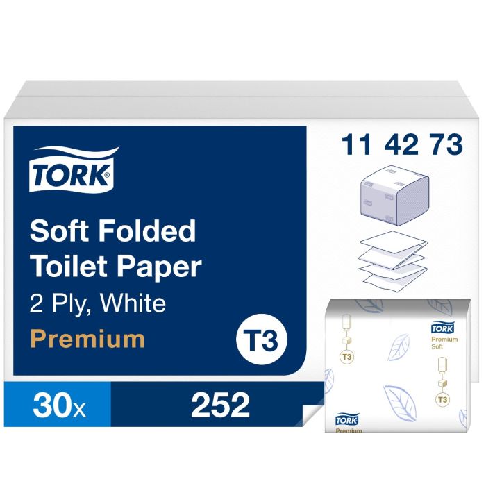 Toiletpapier Tork T3 114273 Premium gevouwen 2laags wit 19x11cm doos a 7560 vel (114273)