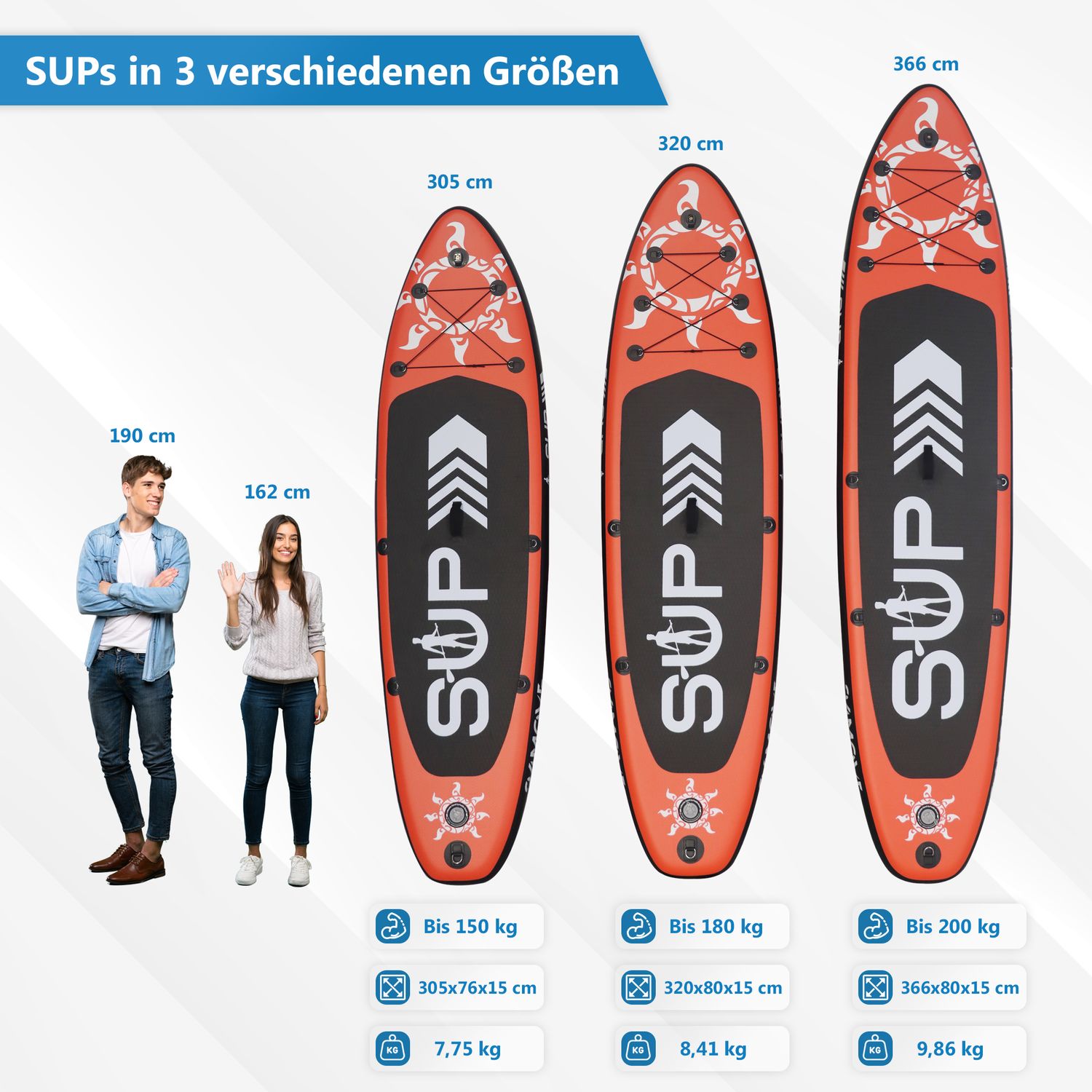 24MOVE® Standup Paddle Board SUP, inkl. umfangreichem Zubehör, Paddel und Hochdruckpumpe, ROT, 366x80x15cm