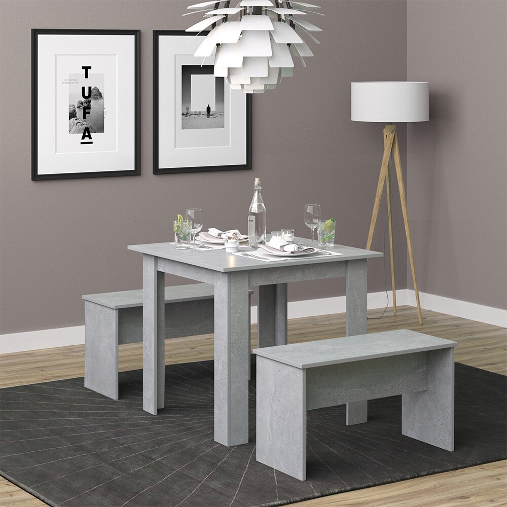 Vicco Tischgruppe Sitzgruppe Esszimmer Sentio Esstisch Sitzbank Beton 80 cm