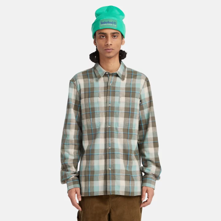 Camisa de flanela Windham para homem em verde-azulado/cinza/branco