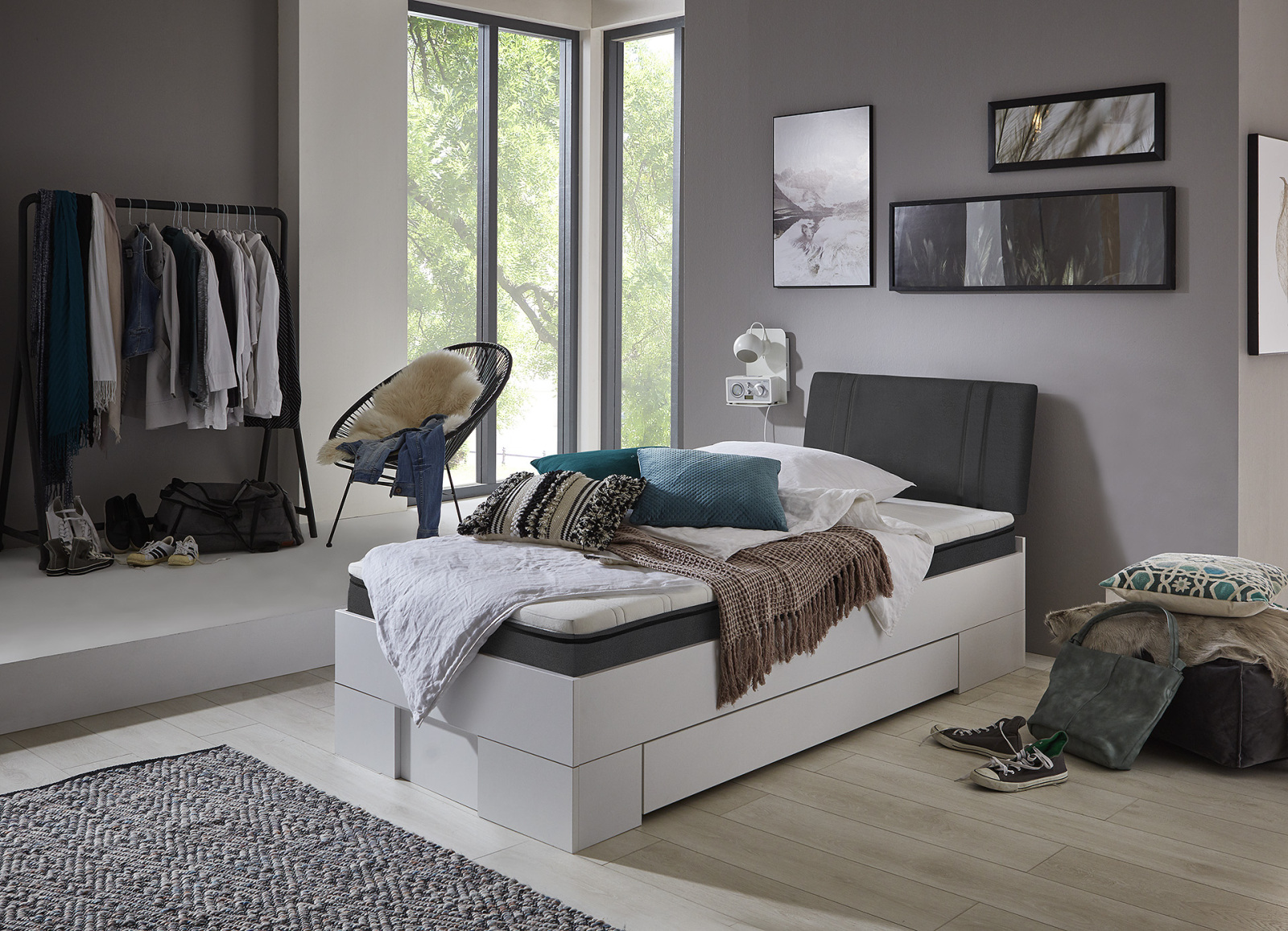 Futonbett SANDRO - weiß-schwarz - 90x200 cm