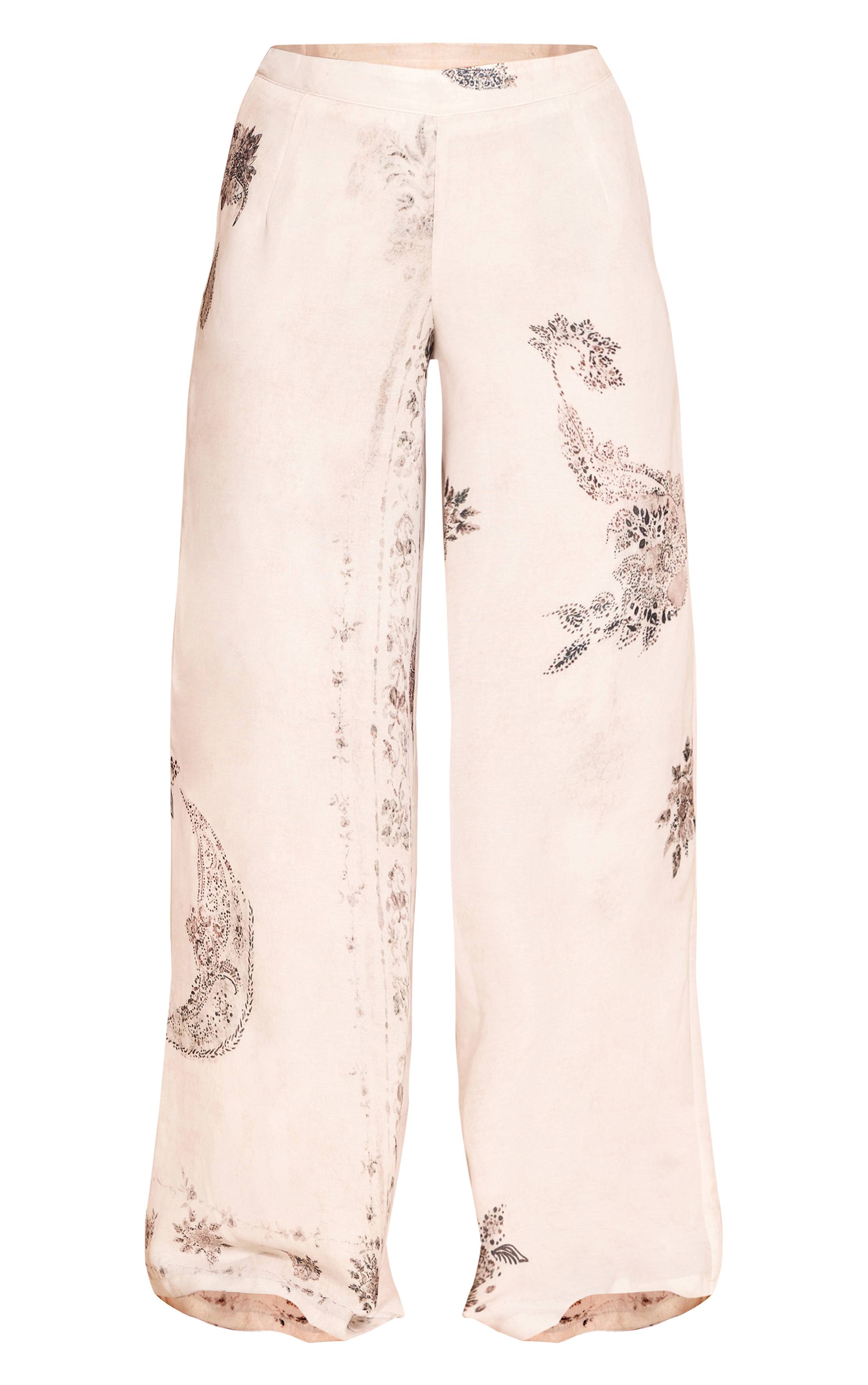 Crème Pantalon Large Extrême Tailleur En Tissu Tissé Imprimé Paisley