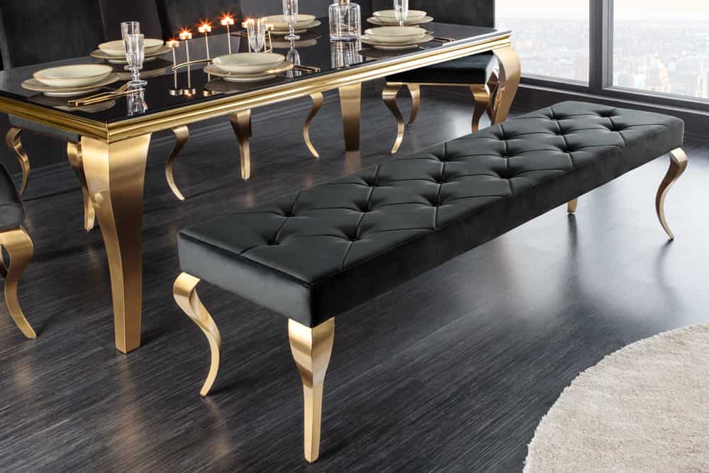 Design Sitzbank MODERN BAROCK 175cm schwarz Samt gold Edelstahl