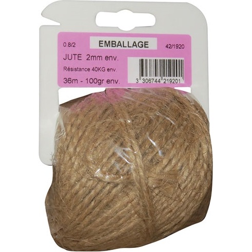 Ficelle jute 0.8/2 x 100gr sur cavalier plastique