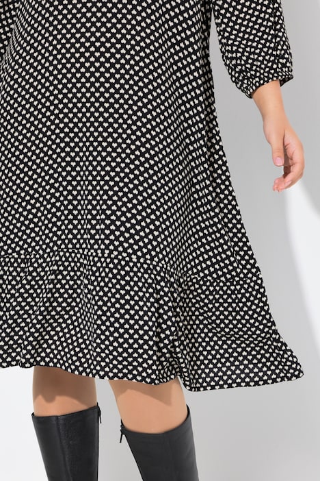 Midikleid, Herzen, A-Linie, V-Ausschnitt, 3/4 Arm