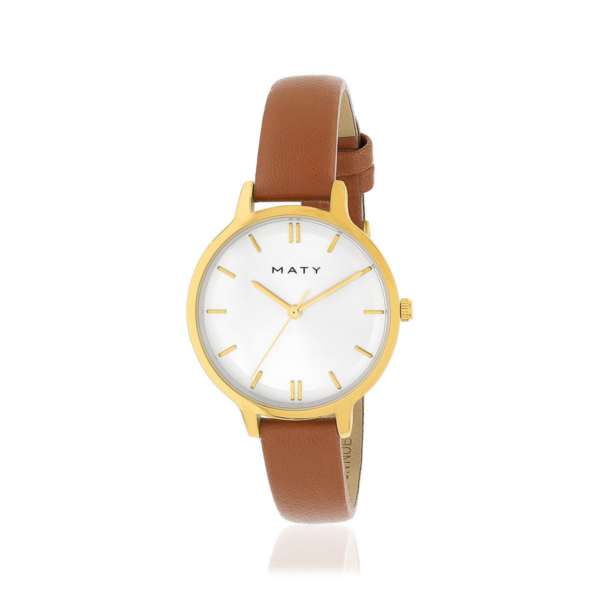 Montre femme dorée jaune bracelet cuir marron