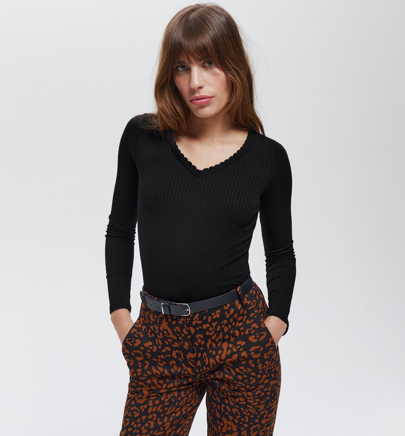 T-shirt ctelé Femme - Noir