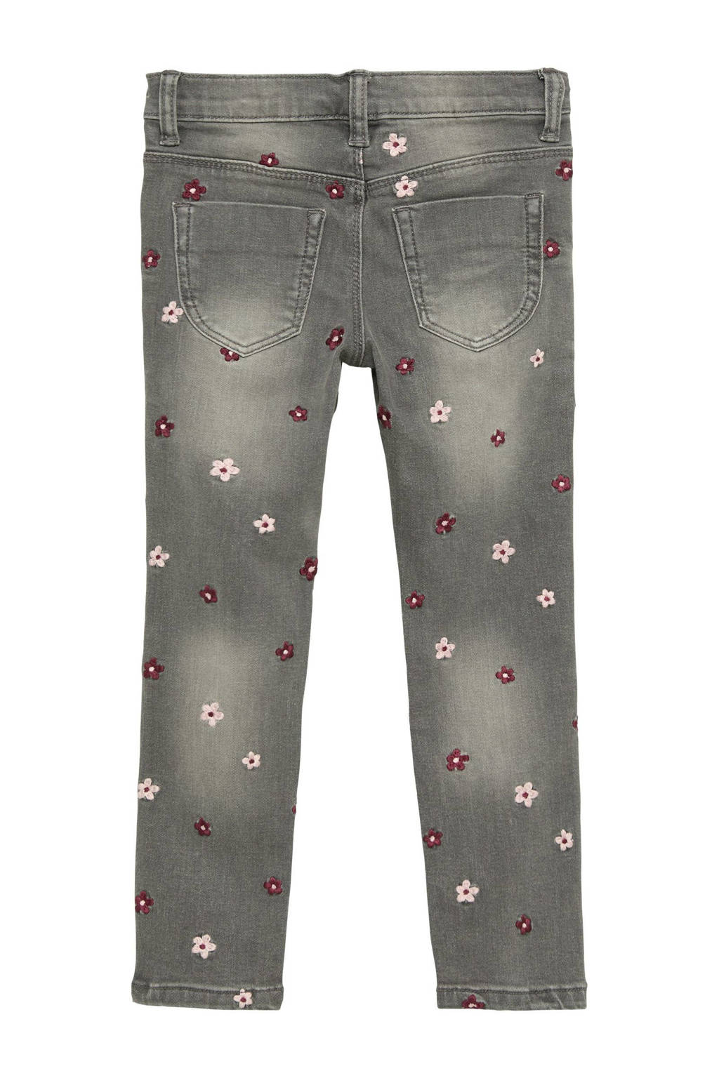 s.Oliver gebloemde skinny jeans grijs/roze/rood