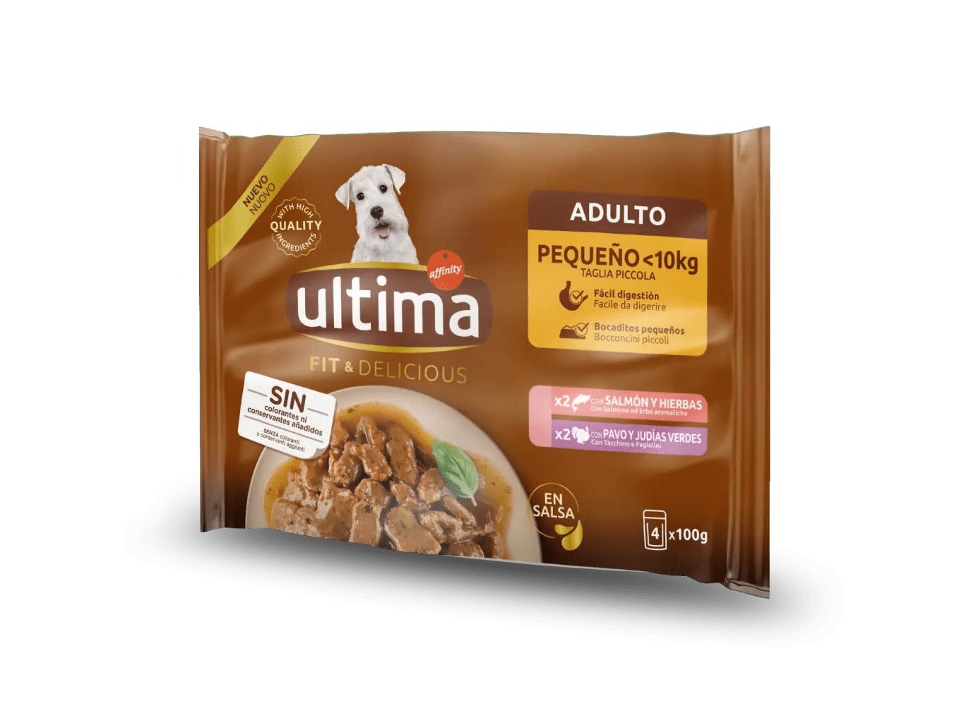 COMIDA HÚMIDA PARA CÃO MINI ULTIMA FIT&DEL SALMÃO/PERU 4X100G