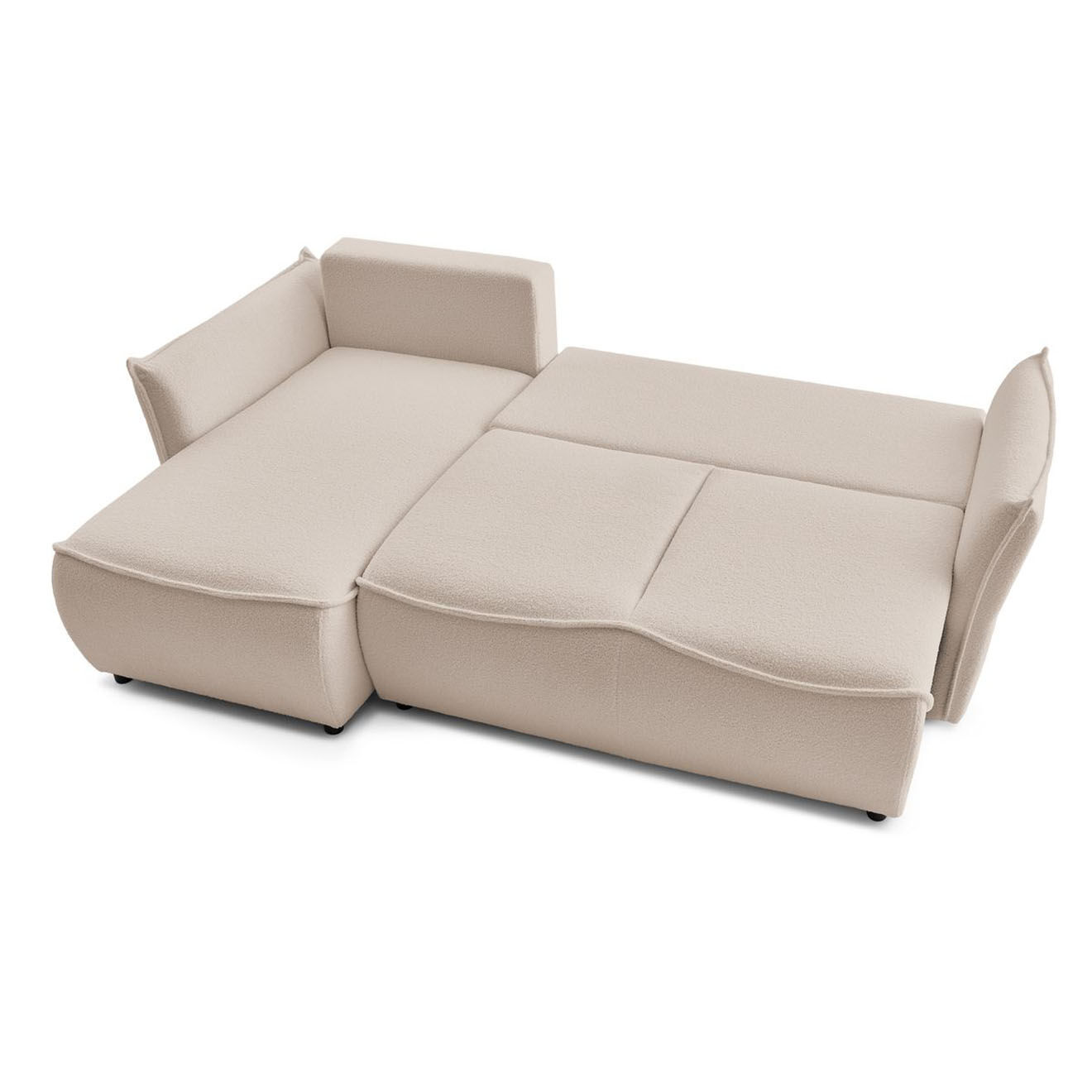 Bobochic Canapé d'angle gauche convertible bouclette Léon beige - 242x158x90 cm