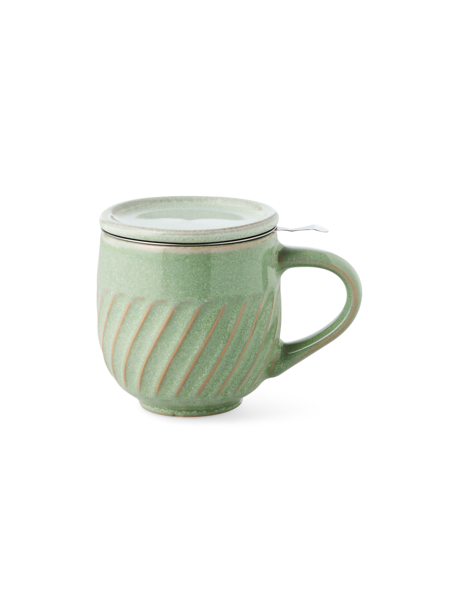 Krus med låg | Stentøj. 250 ml. | Dusty Green