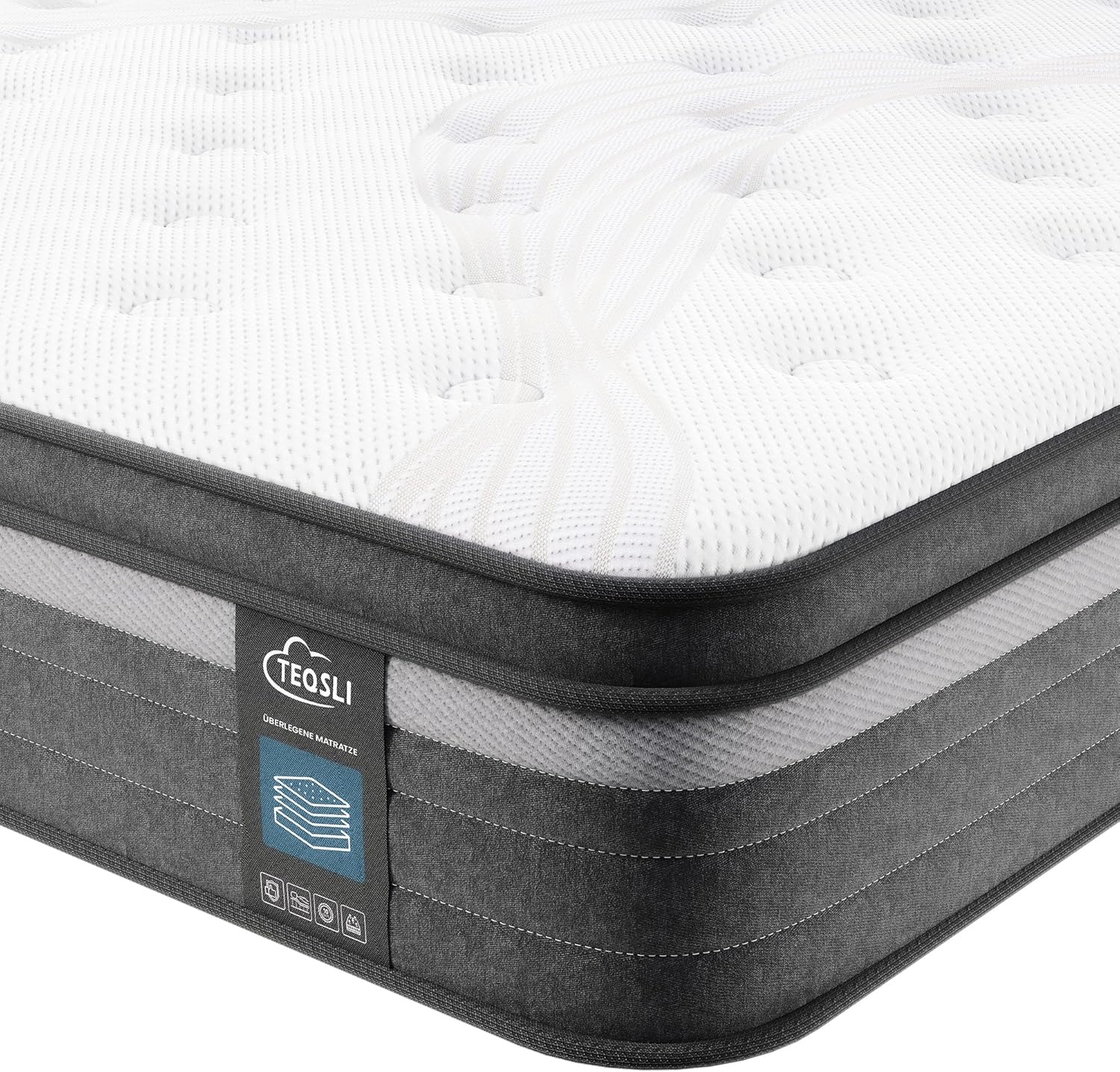 TeQsli Gel Taschenfederkernmatratze 180x200 cm 25 cm Höhe 9-Zonen Matratze H3 H4 Härtegrad, Orthopädische & Ergonomische Federkernmatratze mit Gel-Memory-Schaum, Öko-Tex & CertiPUR Zertifiziert