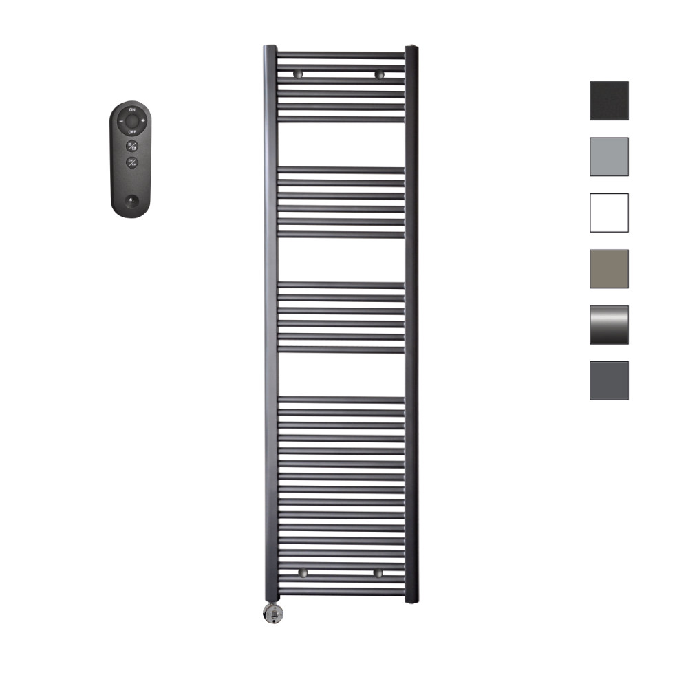 Sanicare HVS elektrische radiator 45x172cm gunmetal met afstandsbediening en thermostaat chroom linksonder