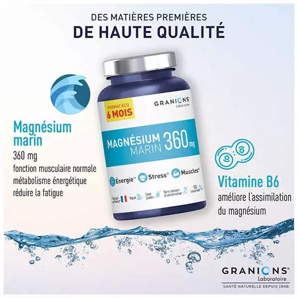 Granions Magnésio Marinho 360 mg Embalagem Ecológica 6 Meses 180 comprimidos