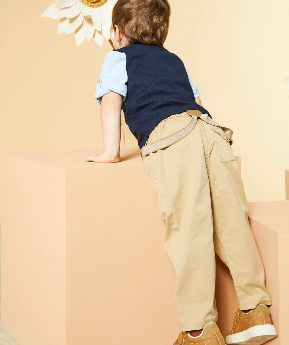 PANTALON RELAXED BÉBÉ GARÇON BEIGE AVEC BRETELLES AMOVIBLES
